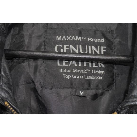 Vintage MAXAM Lambskin Leather Biker Jacket Harley Patch Mosaic Panel Black M - Picture 5 of 8
